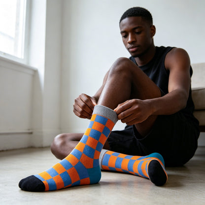 Geo Pop Orange Blue Socks