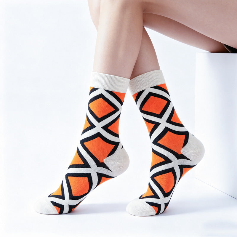 Geo Pop Orange & W Socks