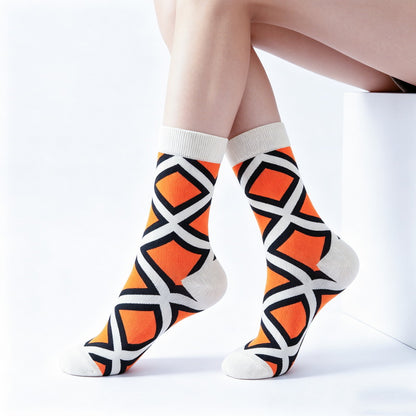 Geo Pop Orange & W Socks