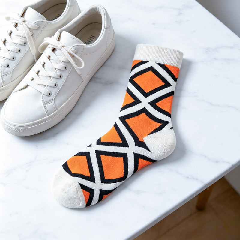 Geo Pop Orange & W Socks