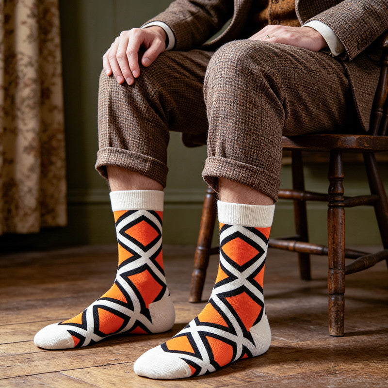 Geo Pop Orange & W Socks