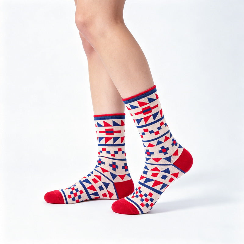 Geo Pop Red Cream Socks