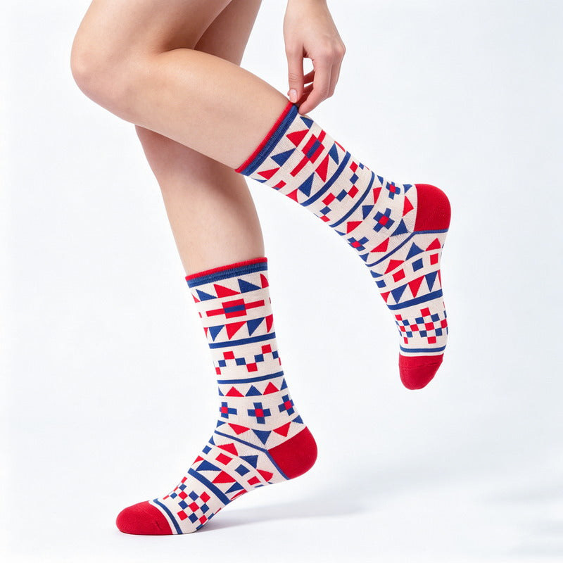 Geo Pop Red Cream Socks