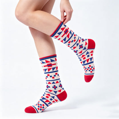 Geo Pop Red Cream Socks