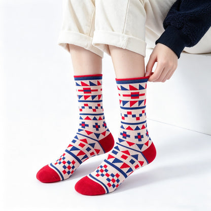 Geo Pop Red Cream Socks