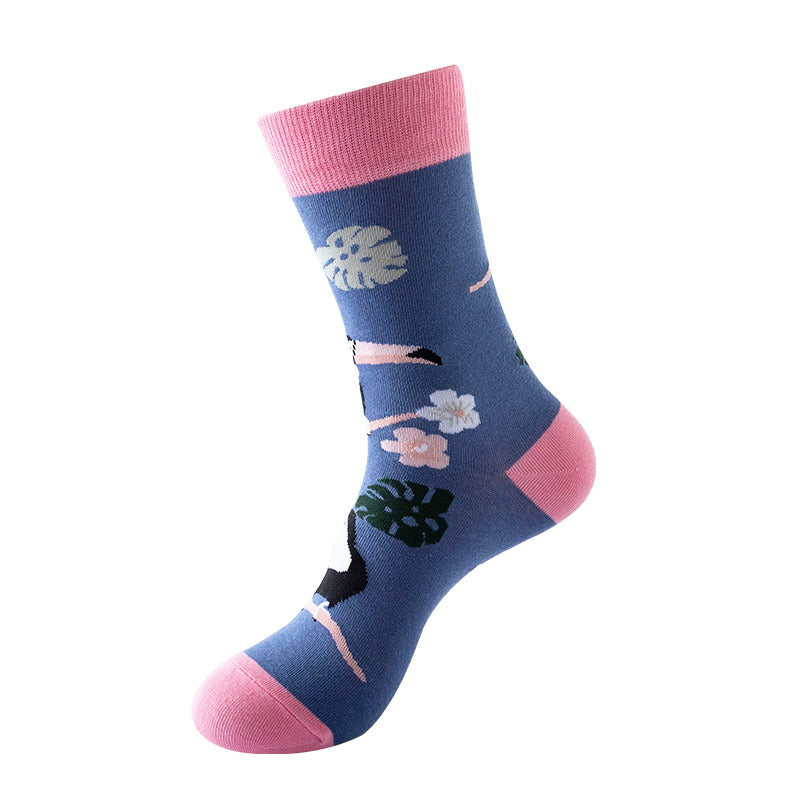 blue botanical bird aesthetic crew socks