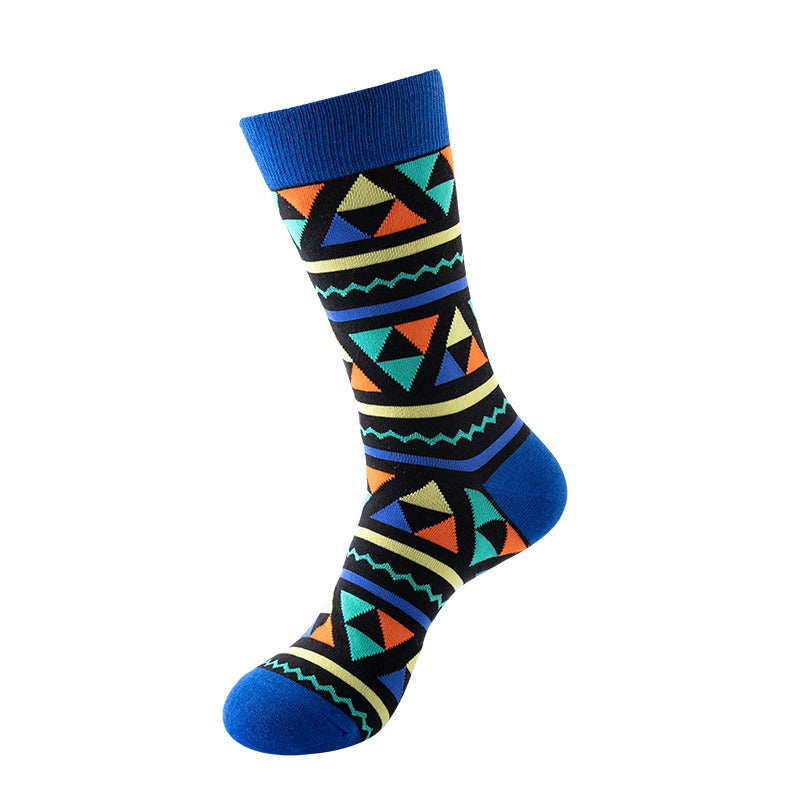 blue geometric pattern crew socks