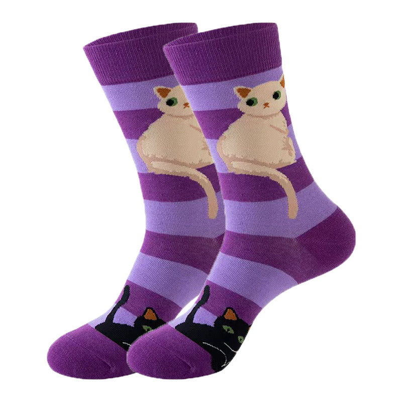 cute purple kawaii cat crew socks