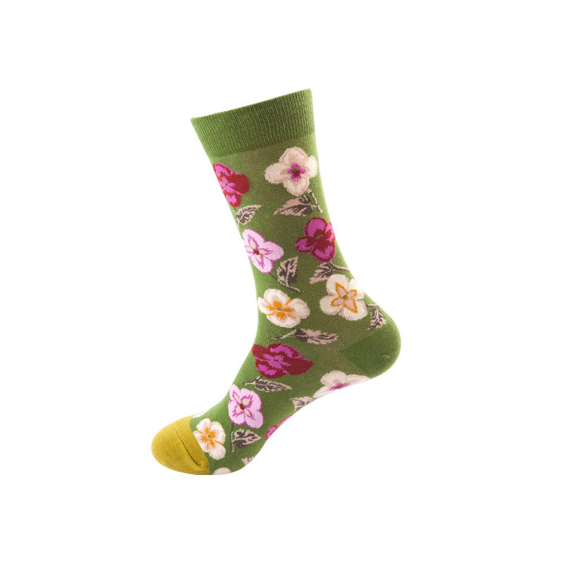 green vintage floral crew socks