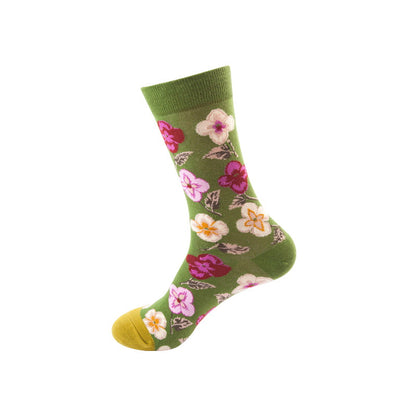green vintage floral crew socks
