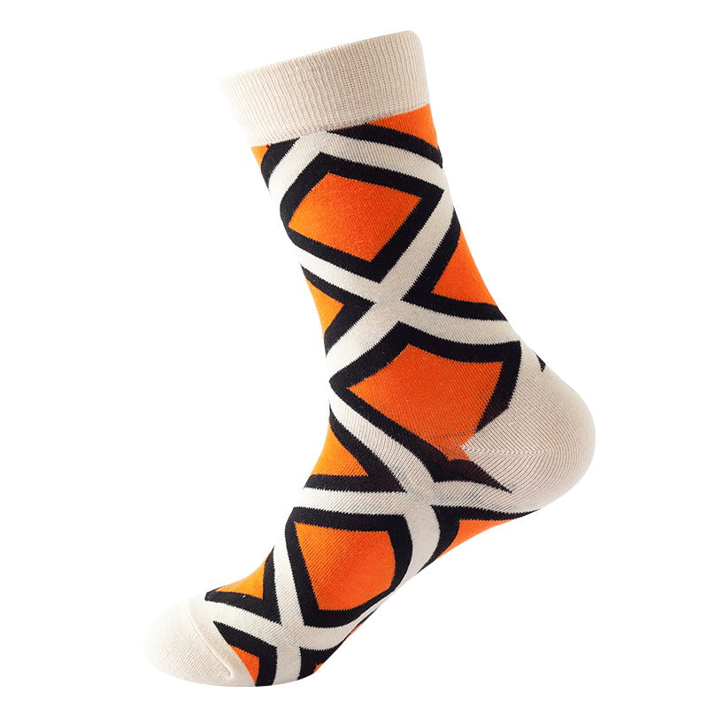 orange retro geometric pattern crew socks