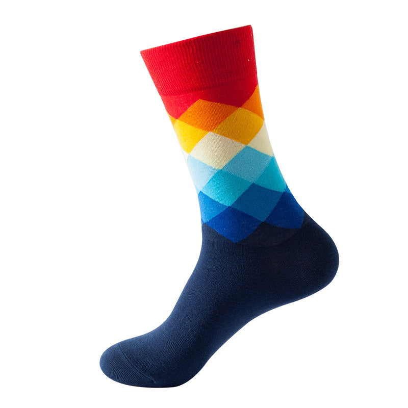rainbow argyle diamond pattern crew socks
