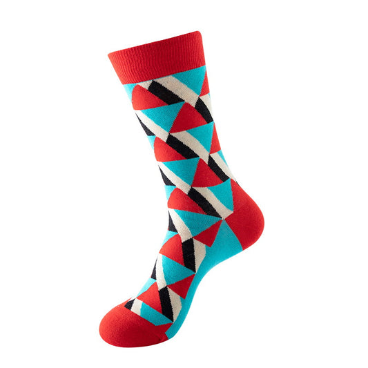 retro geometric color block crew socks