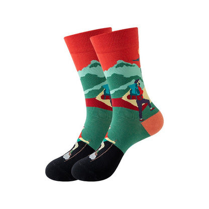 colorful hiking adventure crew socks
