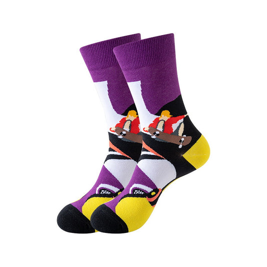 purple skater graphic crew socks