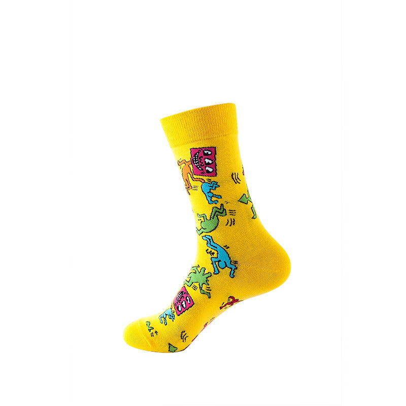 yellow cartoon dinosaur crew socks